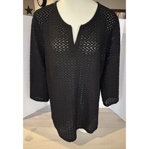 Chicos Top Womens 3 Black Embellished 3/4 Sleeve Sheer Stretch Blouse (XL 16/18)